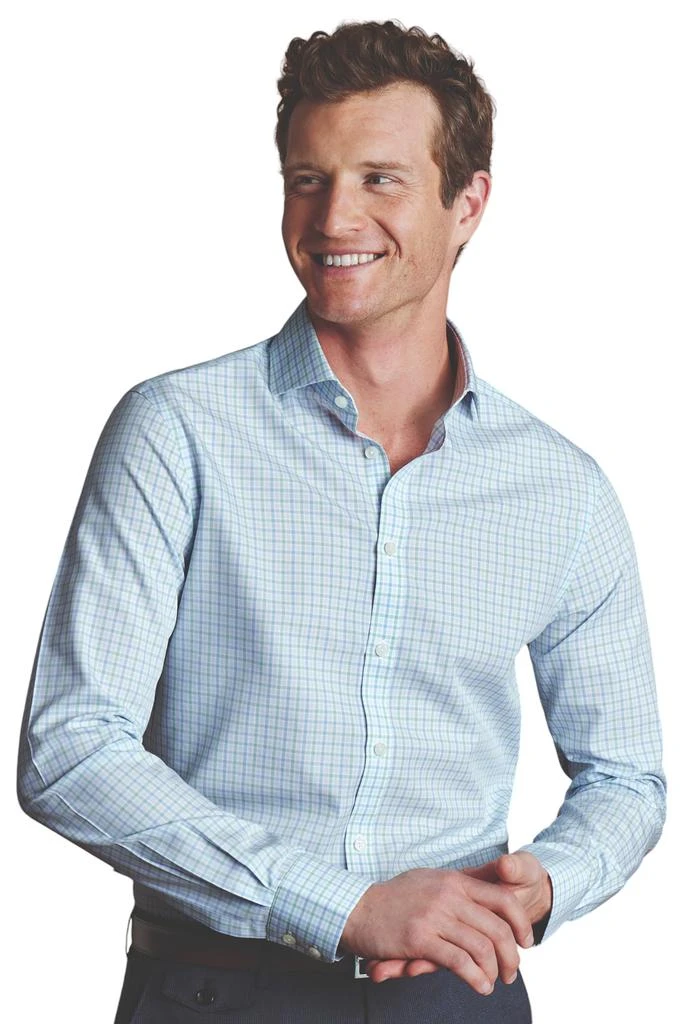 Charles Tyrwhitt Men's Check Non-Iron Twill Cutaway Slim Fit Shirt Single Cuff 13