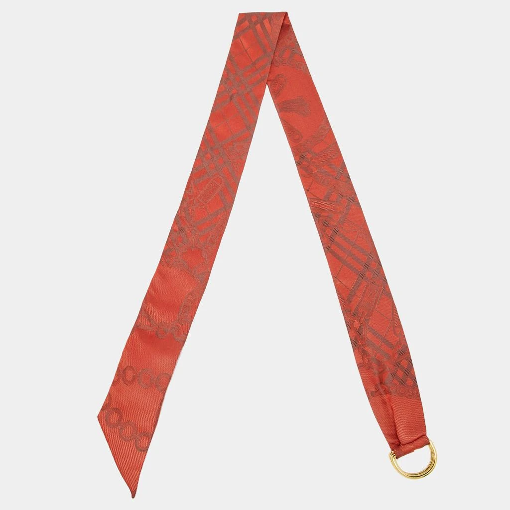 Burberry Burberry Red D-Ring Detail Chain Silk Jacquard Ribbon Scarf 1