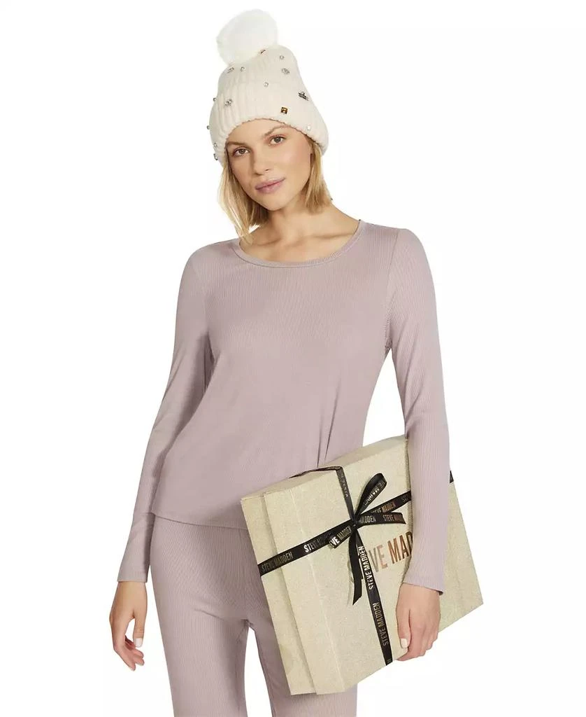 Steve Madden Women's 2-Pc. Embellished Beanie & Faux-Fur Slippers Boxed Gift Set 7