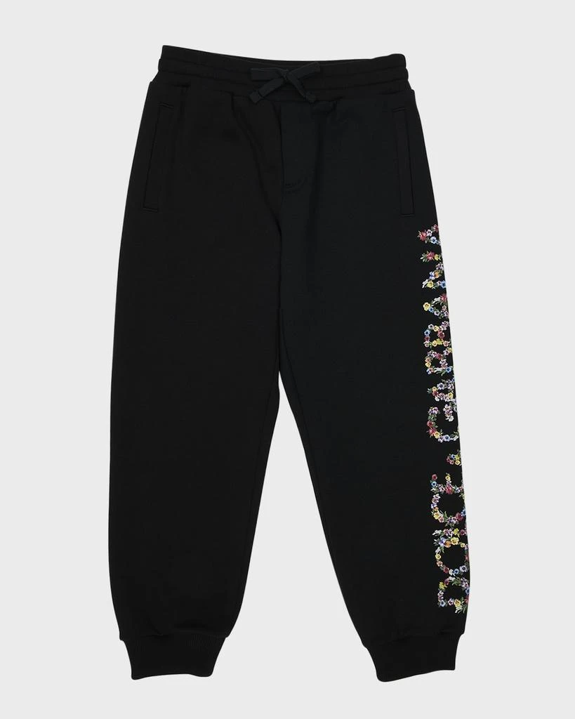 Dolce&Gabbana Girl's Prateria Floral Logo Jersey Jogging Pants, Size 8-12 1