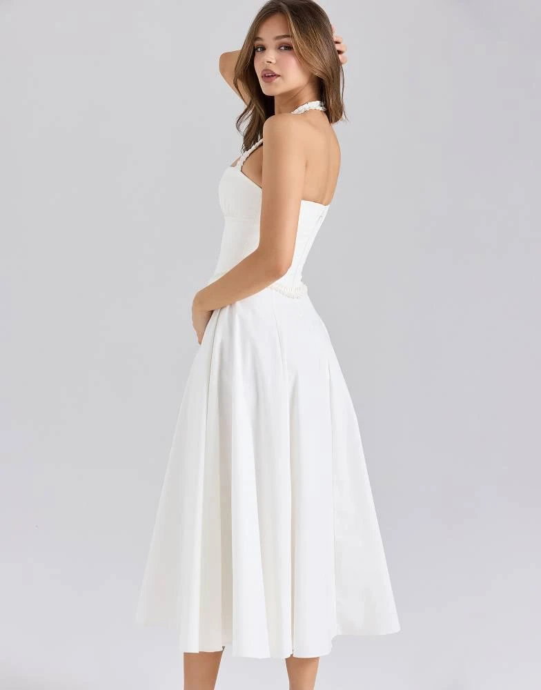 House of CB House of CB Georgie stretch cotton halter neck midi dress in white 4
