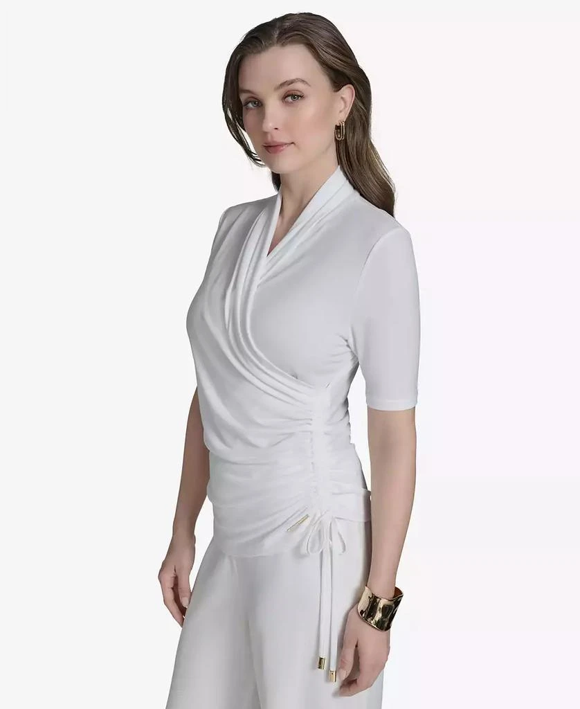 HALSTON Women's Ruched Faux-Wrap Top 3