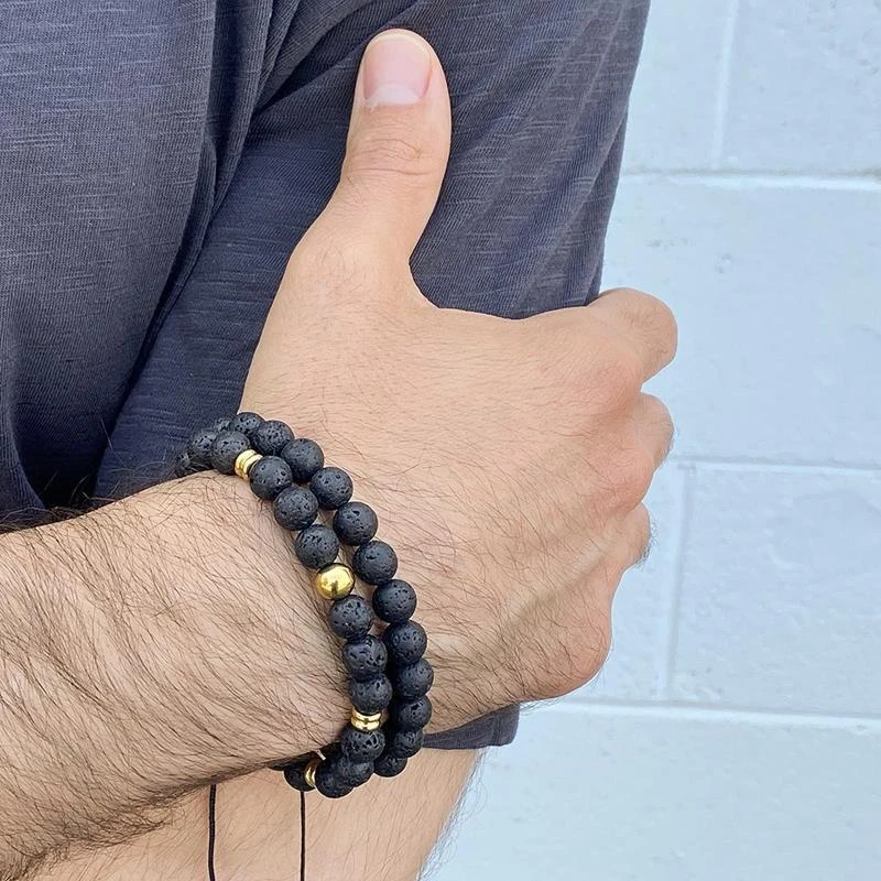 Crucible Jewelry Crucible Los Angeles Lava Natural Stone 8mm Beads on Adjustable Cord Tie Bracelet 2