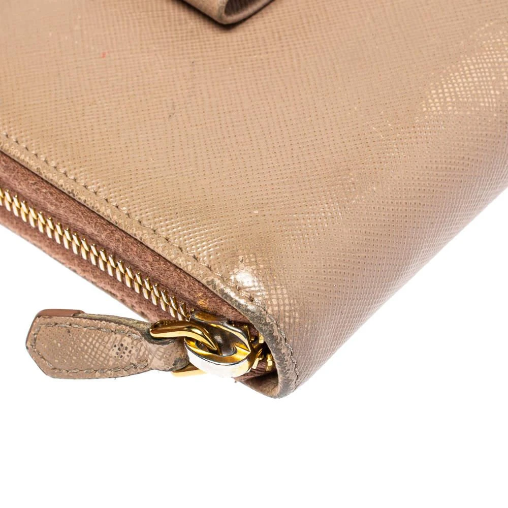 Prada Prada Beige Saffiano Leather Bow Zip Around Wallet 11
