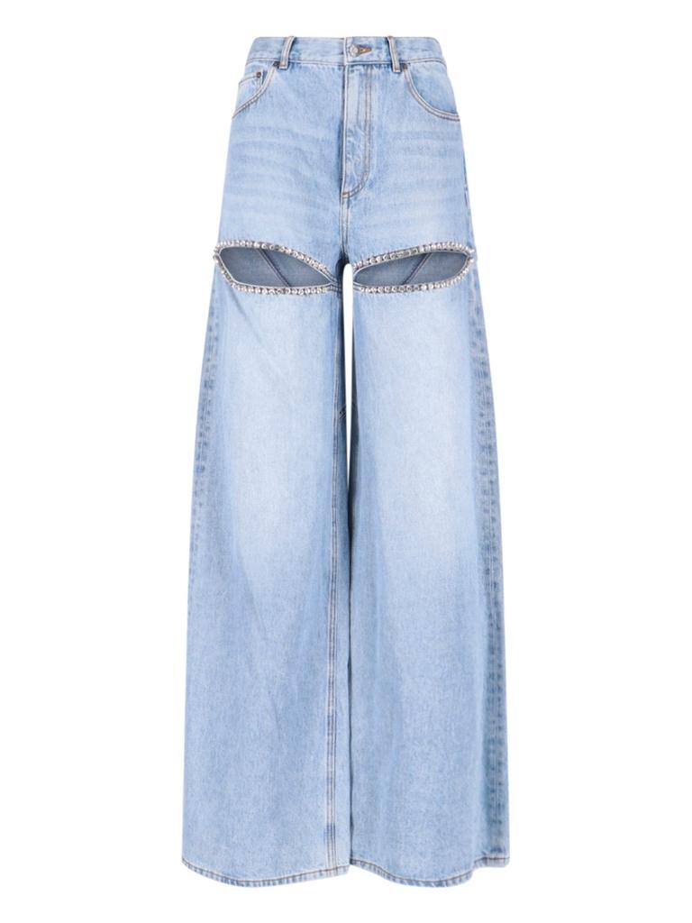 AREA Area Embellished Cut-Out Detailed Wide-Leg Jeans