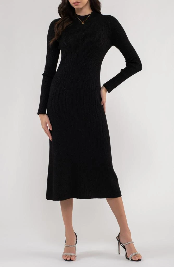 AUGUST SKY Shimmery Ribbed Long Sleeve Midi Sweater Dress 1