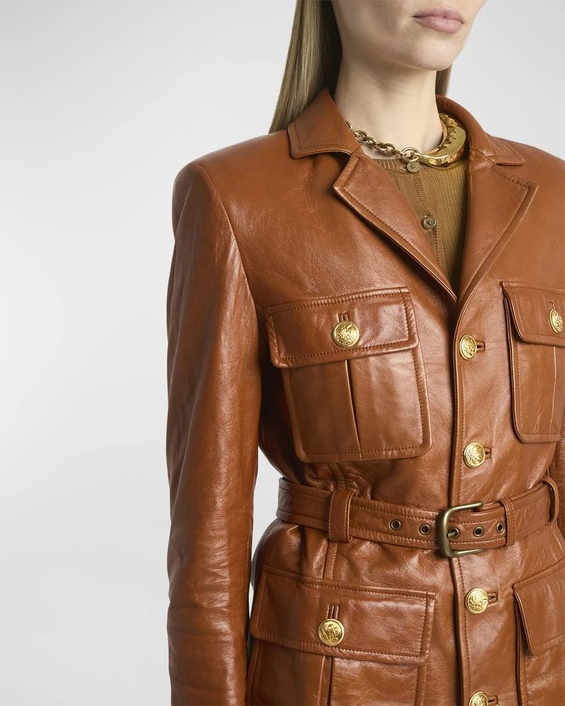 Chloé Glossy Leather Belted Military Jacket 5