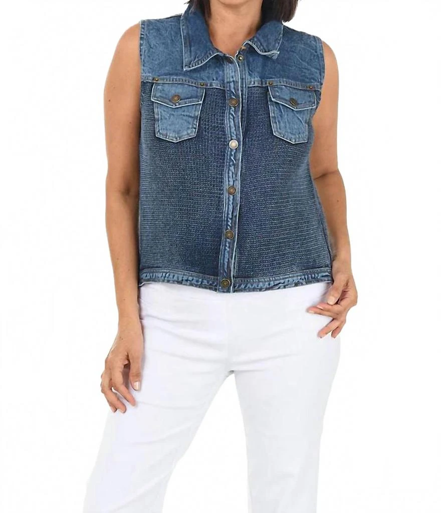 PBJ Blues Button-Front Denim Sweater Vest In Indigo