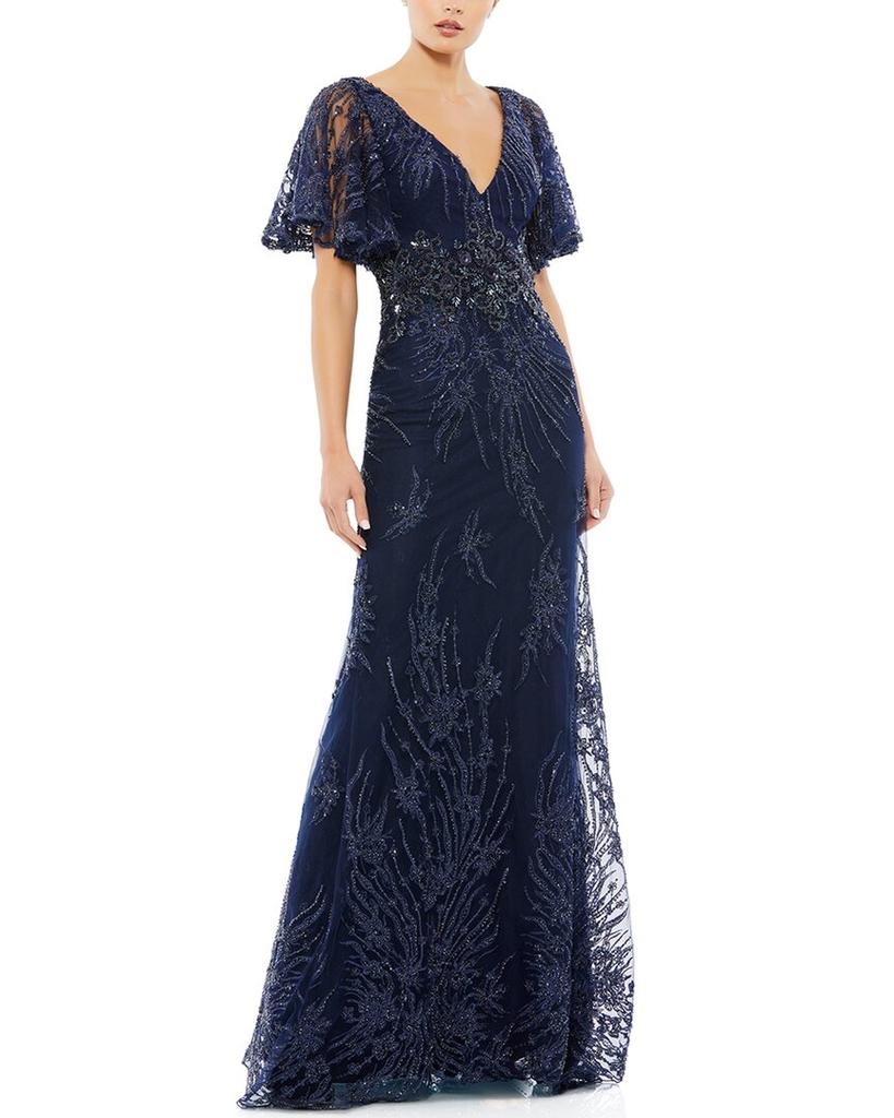 Mac Duggal Embellished Illusion Butterfly Sleeve A-Line Gown