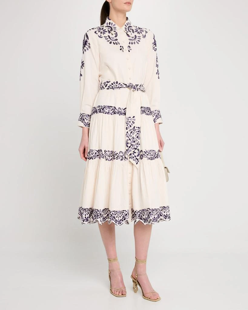 FIGUE Molly Embroidered Tiered Midi Shirtdress 2