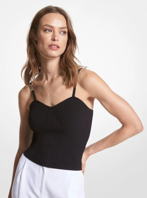 michael_kors Ribbed Stretch Viscose Cropped Tank Top 1