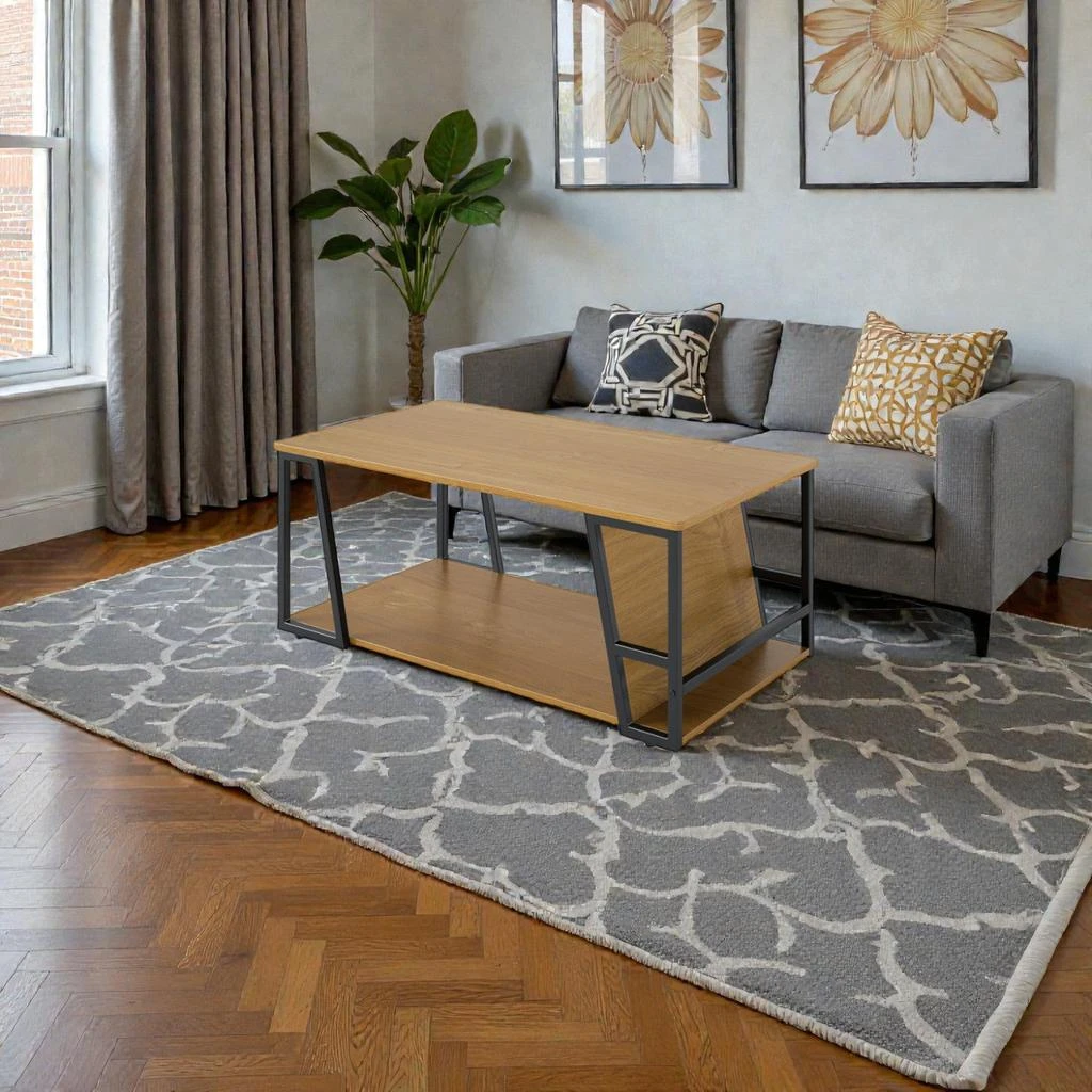 Hivvago Rectangular Living Room Table with Industrial Frame and Double Storage Space