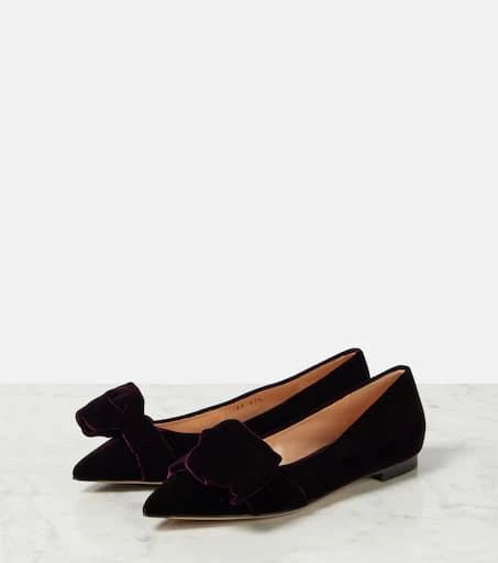 Gianvito Rossi Bow-detail velvet ballet flats 4