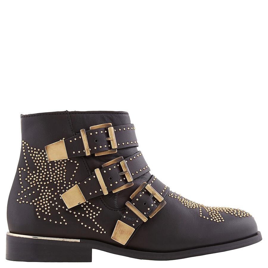 Chloé Girls Black Studded Leather Ankle Suzanna Boots