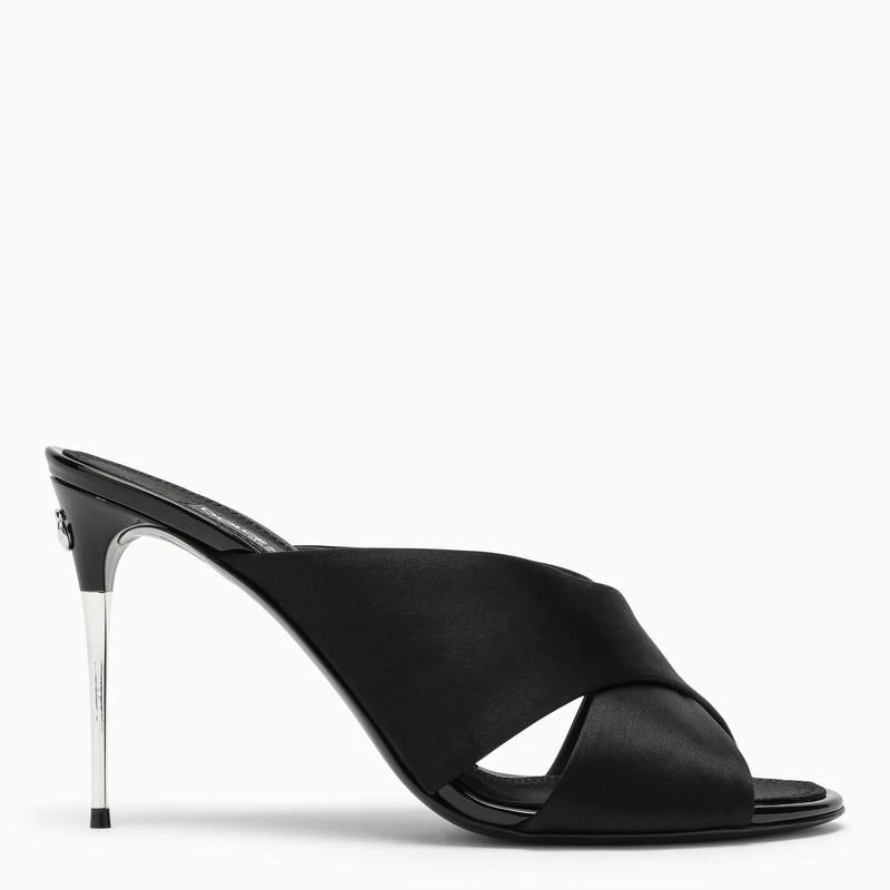 Dolce & Gabbana Black satin mule with logo 1