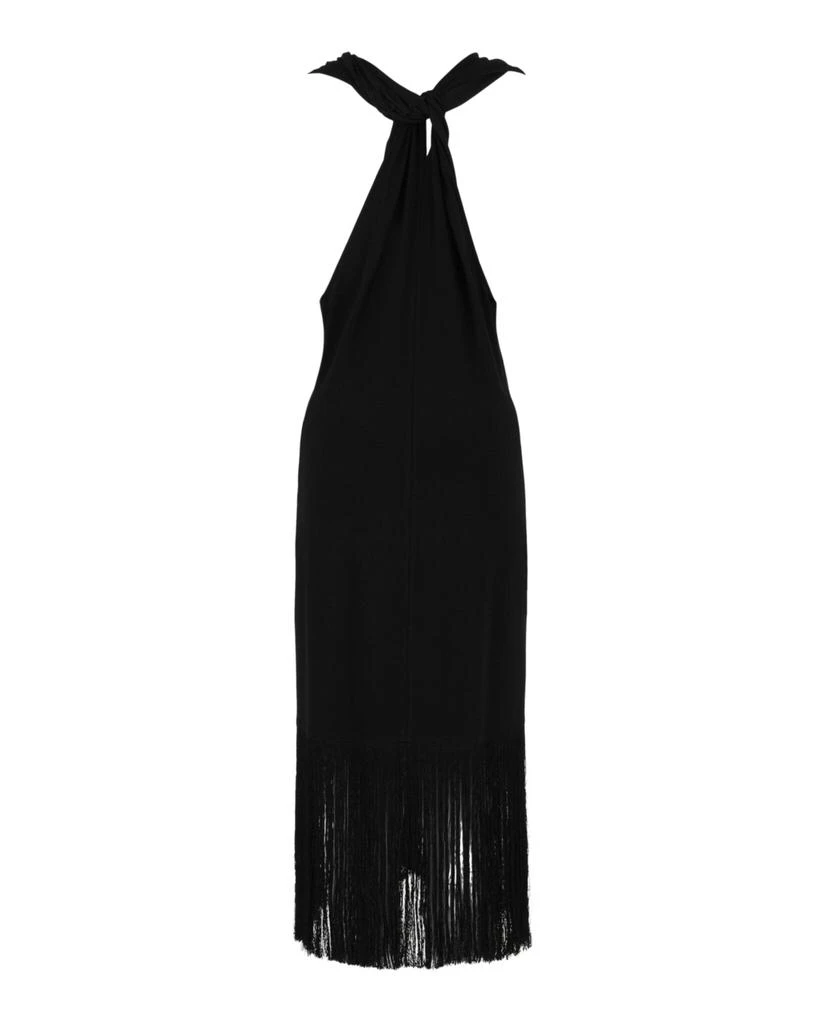 Salvatore Ferragamo Plunging Sleeveless Fringe-Hem Midi Dress 2