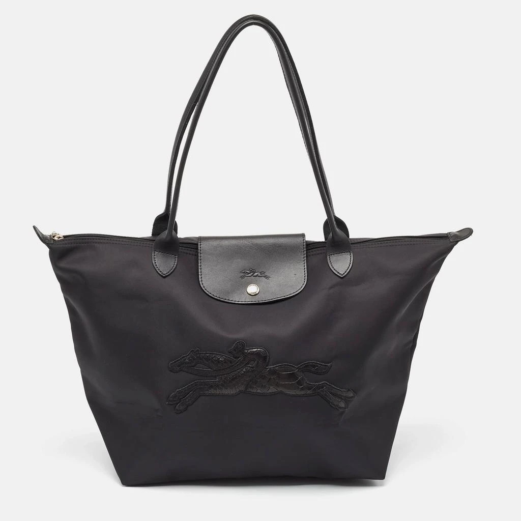 Longchamp Longchamp Black Nylon and Leather Large Le Pliage Tote 1