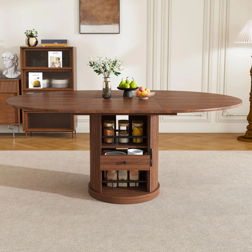 Streamdale Furniture Streamdale 59" Extendable Oval Dining Table Set with 4 Walnut Chairs 
2-Tier Storage 4