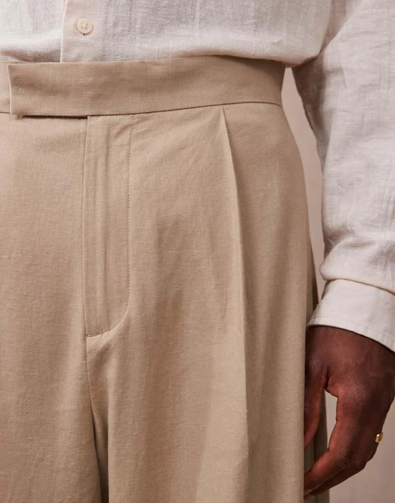 ASOS ASOS DESIGN smart extreme wide leg linen blend trousers with front pleat in dark stone 4
