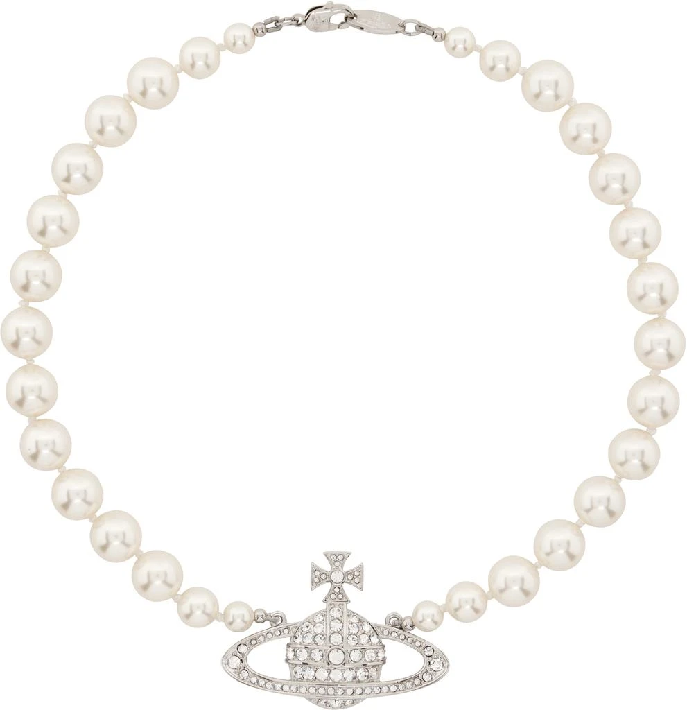 Vivienne Westwood White & Silver One Row Pearl Bas Relief Choker 1