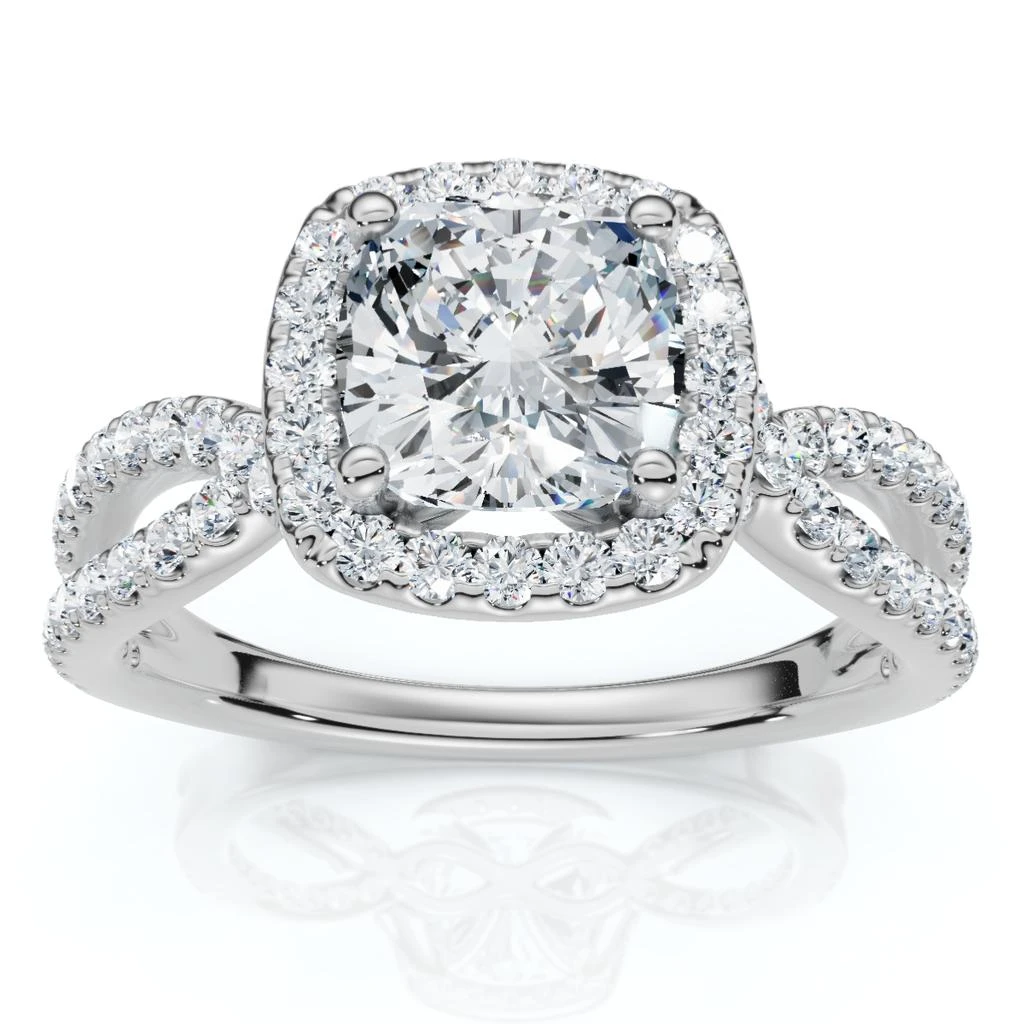 Pompeii3 1 1/2Ct Diamond Cushion Halo Twist Engagement Ring 14k Gold or Pt Lab Grown 4