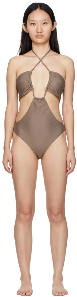 ROSETTA GETTY Taupe Drawstring Bandeau One-Piece Swimsuit