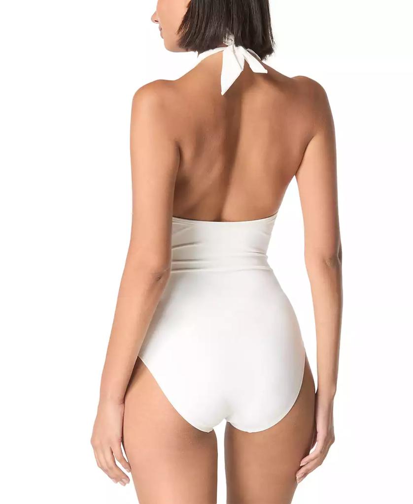 Carmen Marc Valvo Women's Beaded Plunging-Neck Swimsuit
