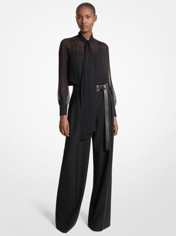 Michael Kors Washed Silk Chiffon Tie-Neck Blouse
