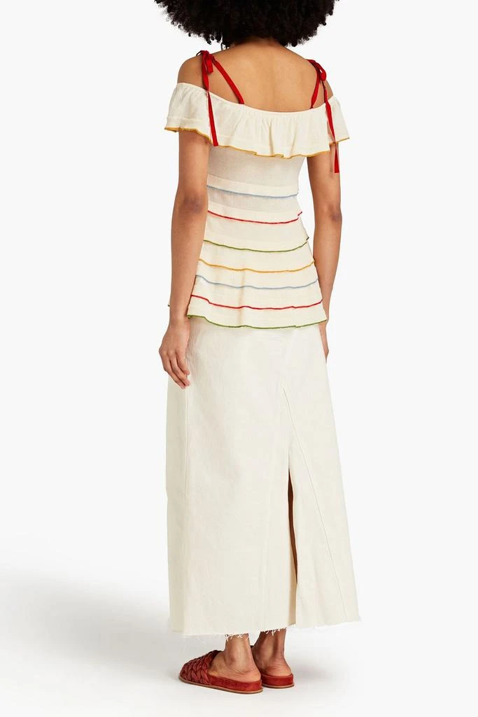 RED Valentino Cold-shoulder striped cotton top 3