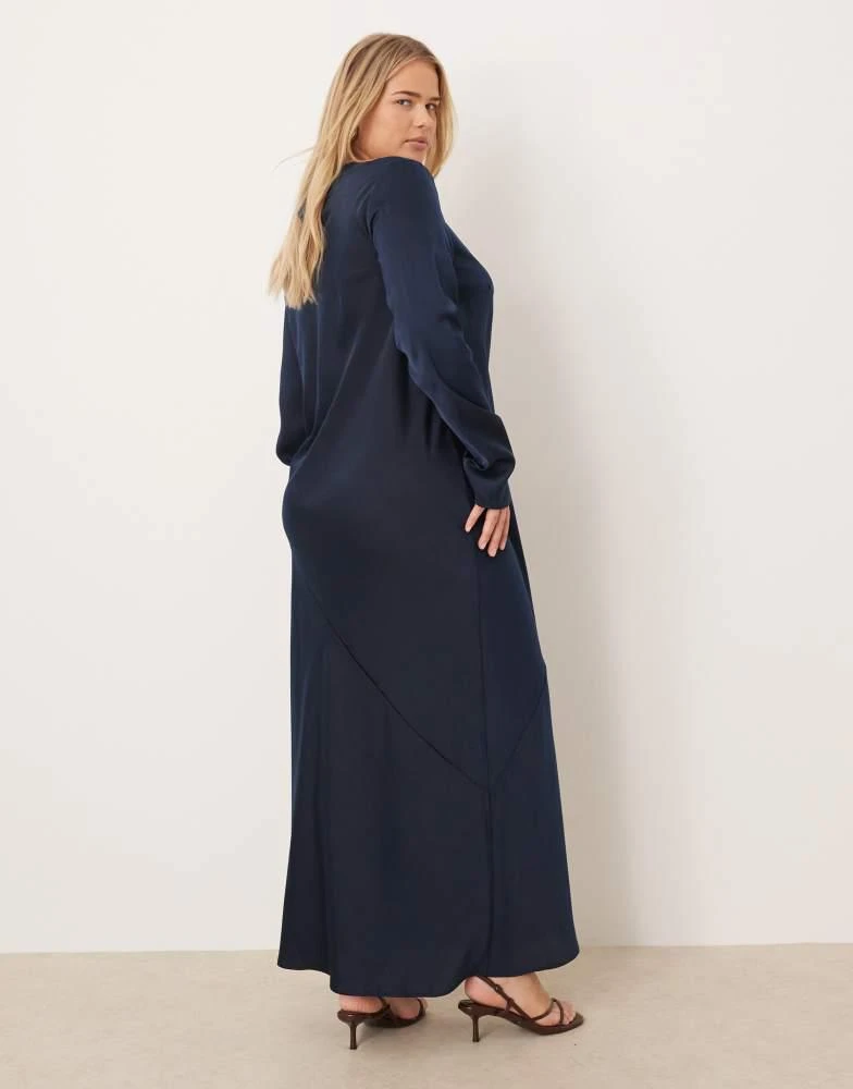 ASOS ASOS DESIGN Curve seamed matt satin slip maxi dress in deep navy 3