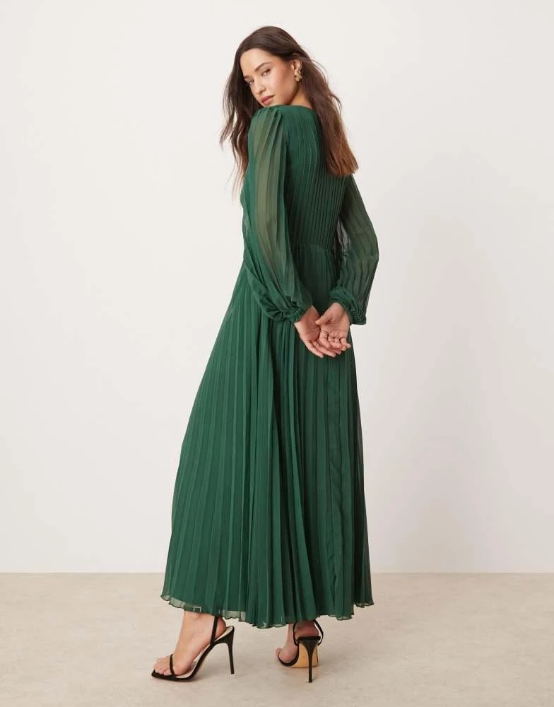 ASOS ASOS DESIGN twist detail wrap front pleated midi dress in forest green 4