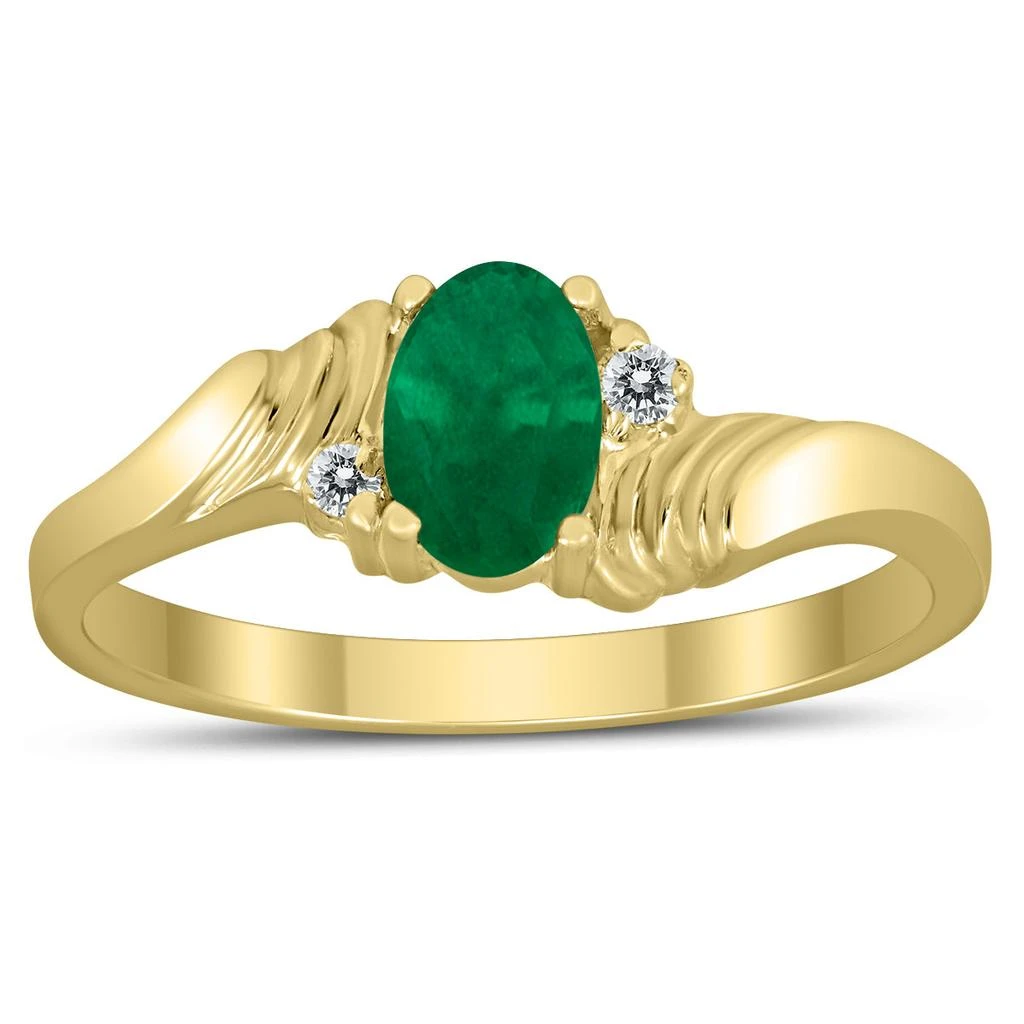 SSELECTS 6X4Mm Emerald And Diamond Wave Ring In 10K Yellow Gold 1