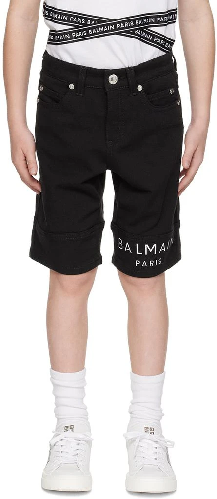 Balmain Kids Black Bonded Denim Shorts
