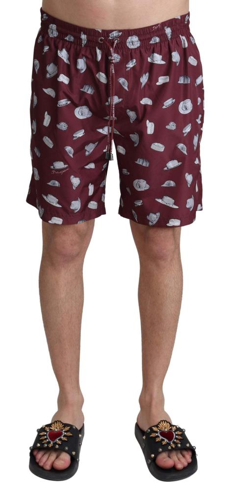 Dolce & Gabbana Dolce & Gabbana Maroon Hats Print Beachwear Shorts Swimwear