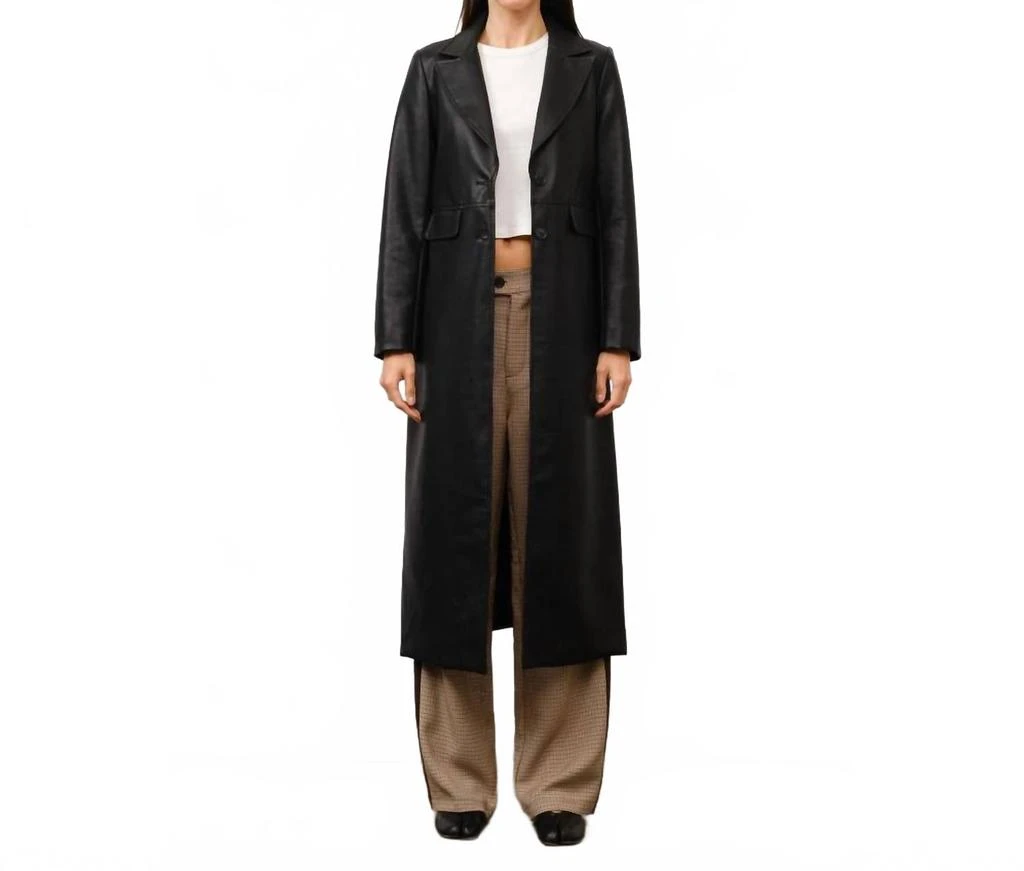 Loucia Thalia Faux Leather Coat In Black