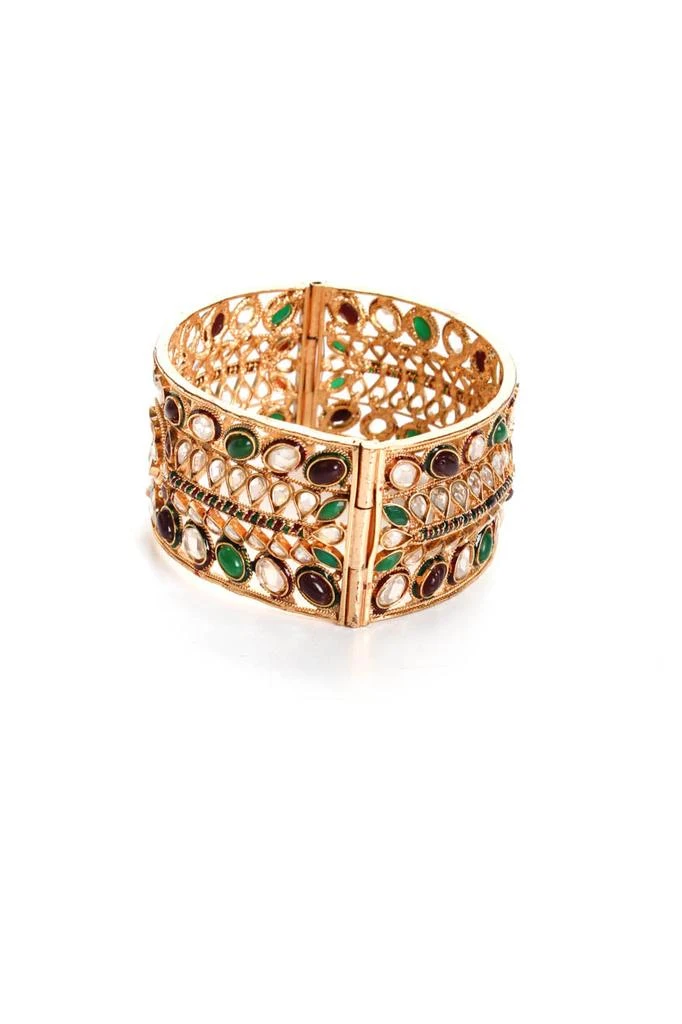 Rarities Womens Gold Tone Multicolor Glass Bangel Bracelet 2