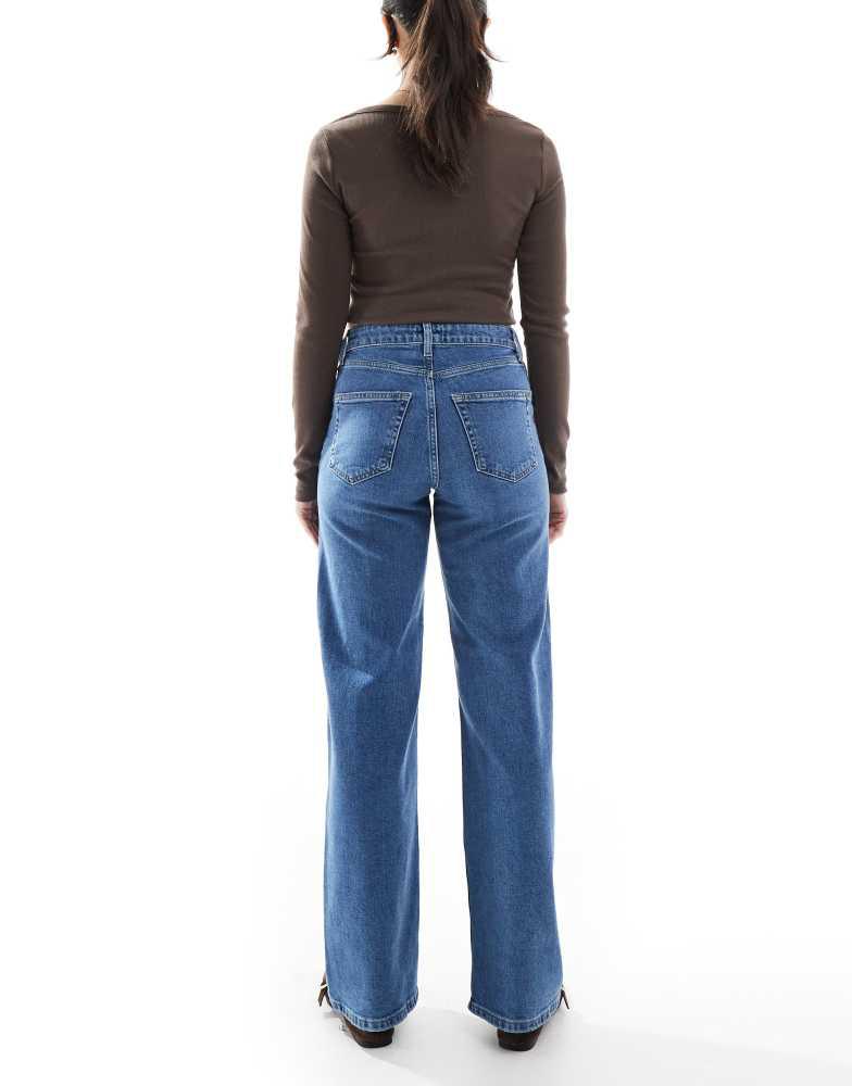 ONLY ONLY Juicy high waist wide leg jeans with pocket detail in mid wash blue