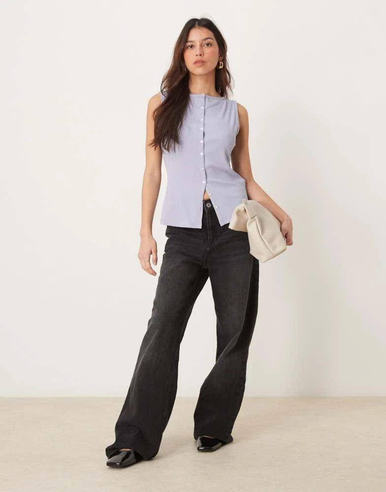 Abercrombie & Fitch Abercrombie & Fitch slash neck button through longline rib top in blue 2