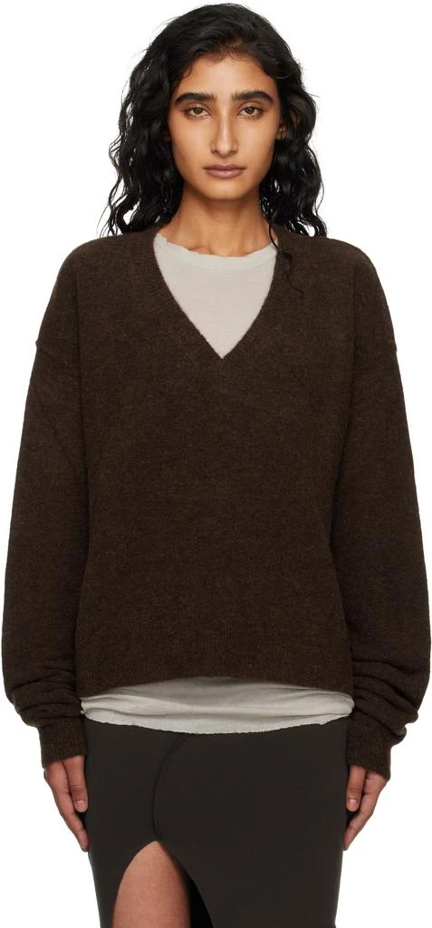 Rick Owens Brown Concordians Tommy V-Neck Sweater 1