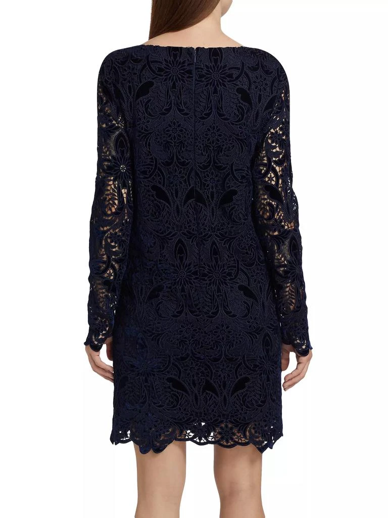 Badgley Mischka Velvet-Lace Long-Sleeve Midi-Dress 5
