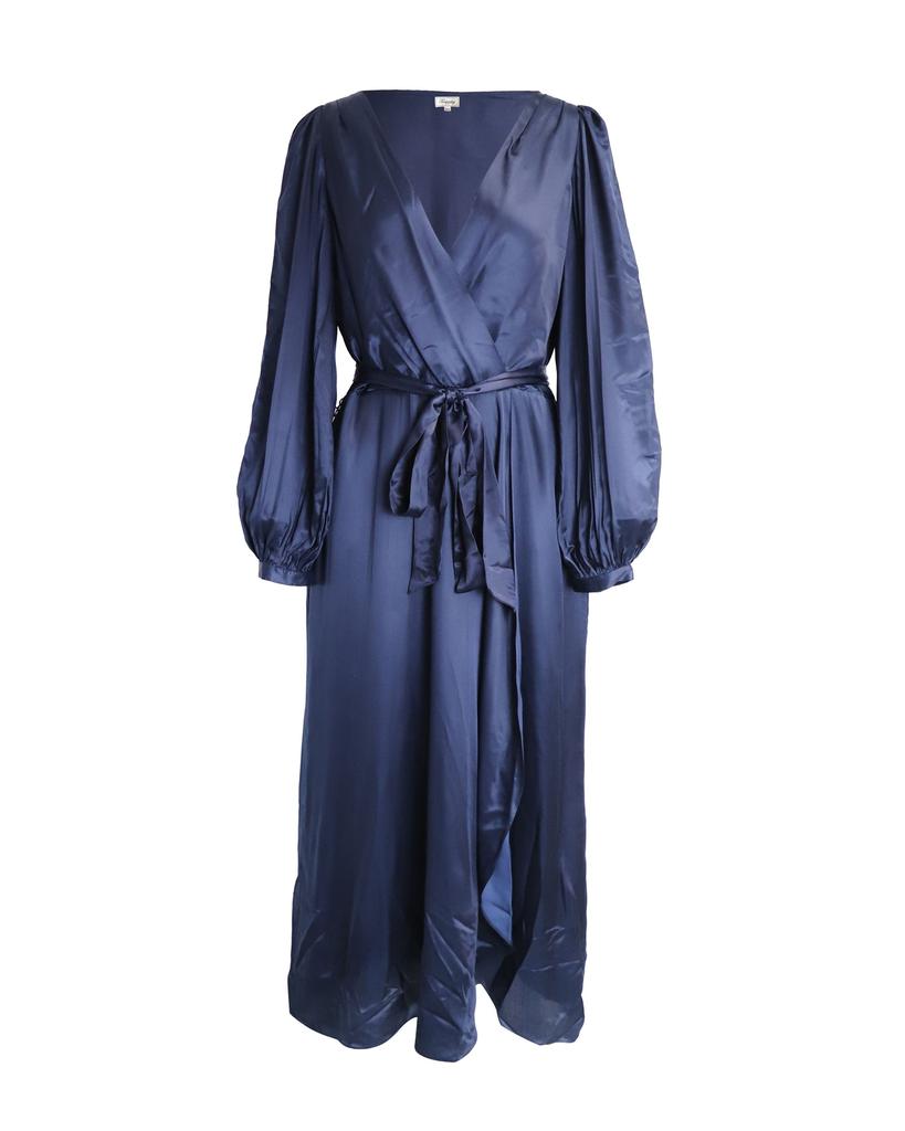Temperley London Belted Maxi Wrap Dress in Navy Blue Viscose and Silk