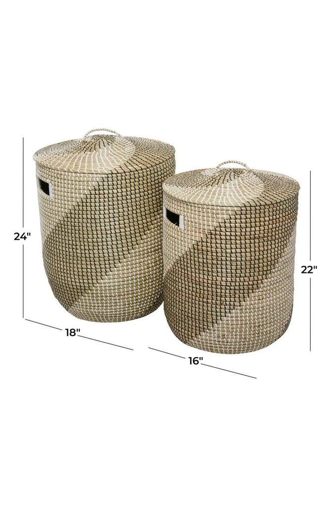 GINGER BIRCH STUDIO Brown Seagrass Handmade Two-Tone Storage Basket with Matching Lid - Set of 2 3