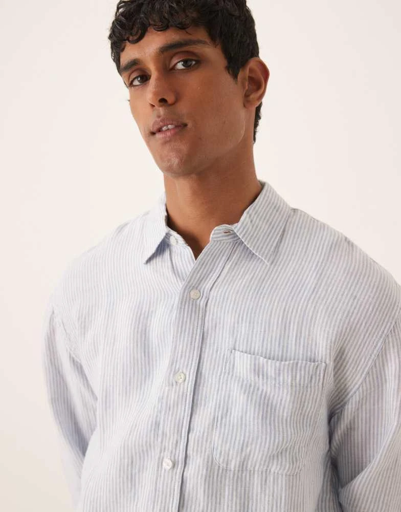 Abercrombie & Fitch Abercrombie & Fitch long sleeve linen shirt in blue stripe 4