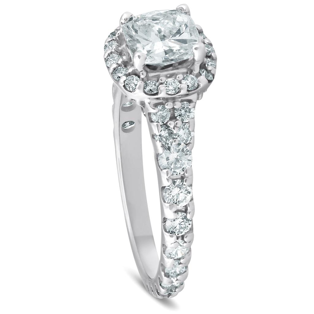 Pompeii3 2 1/2ct Cushion Diamond Halo Engagement Ring 14k White Gold Lab Grown