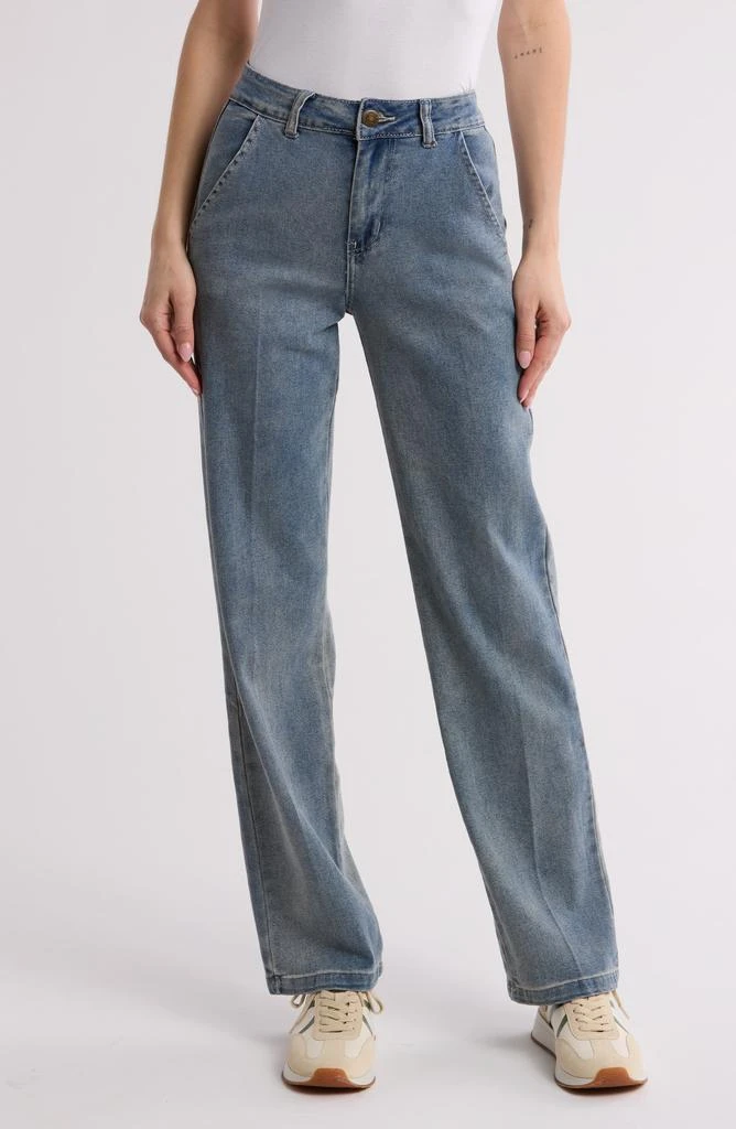 FLYING ANGEL High Waist Straight Leg Jeans 1