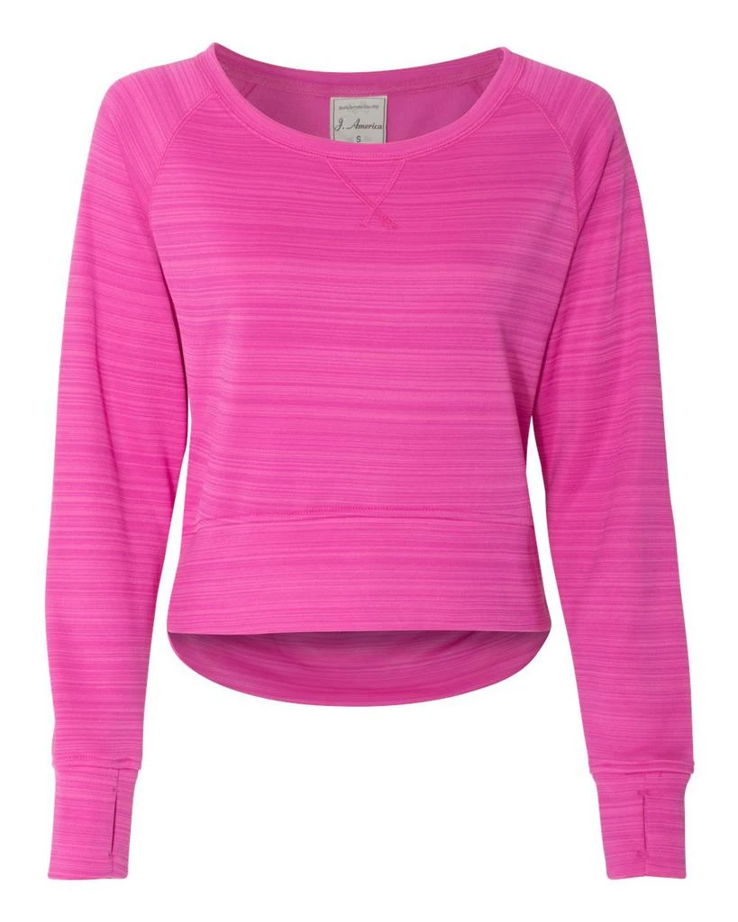 J America Women's Odyssey Striped Performance Fleece Hi-Low Crewneck Sweatshirt 7