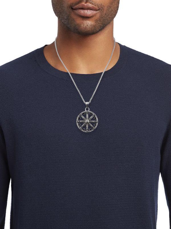 Jean Claude Stainless Steel & Beaded Wheel Of Karma Pendant Necklace