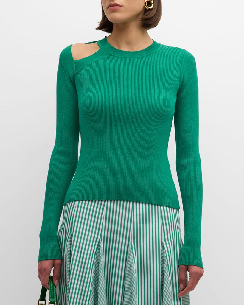 Adeam Nicoletta Cold-Shoulder Long-Sleeve Rib Sweater