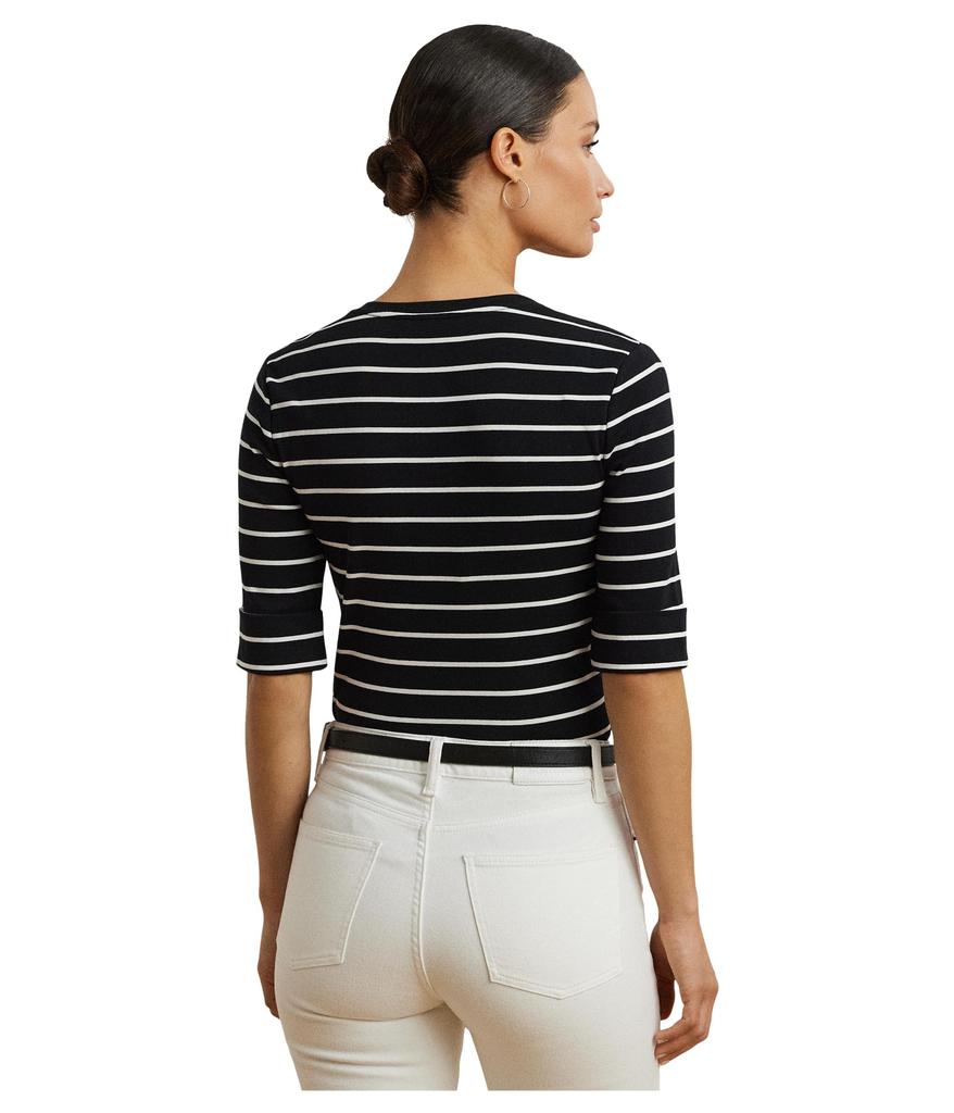Ralph Lauren Striped Cotton Elbow-sleeve V-neck Tee
