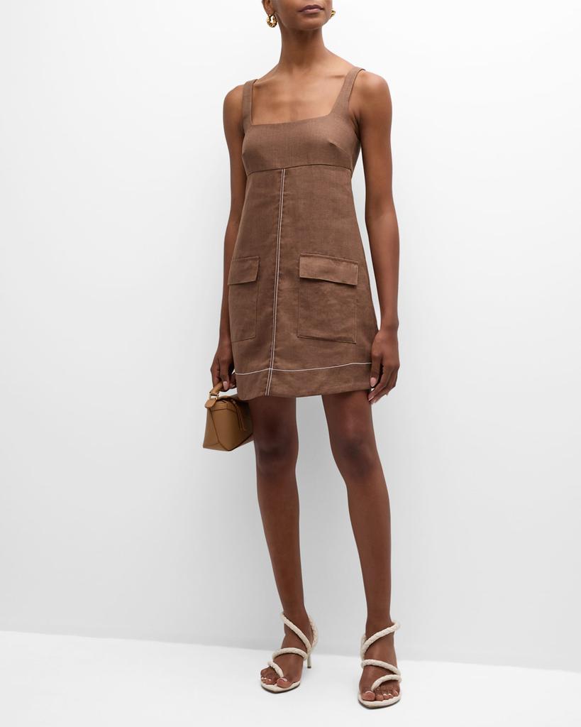 BONDI BORN Varenna Utility Square-Neck Sleeveless Linen Mini Dress